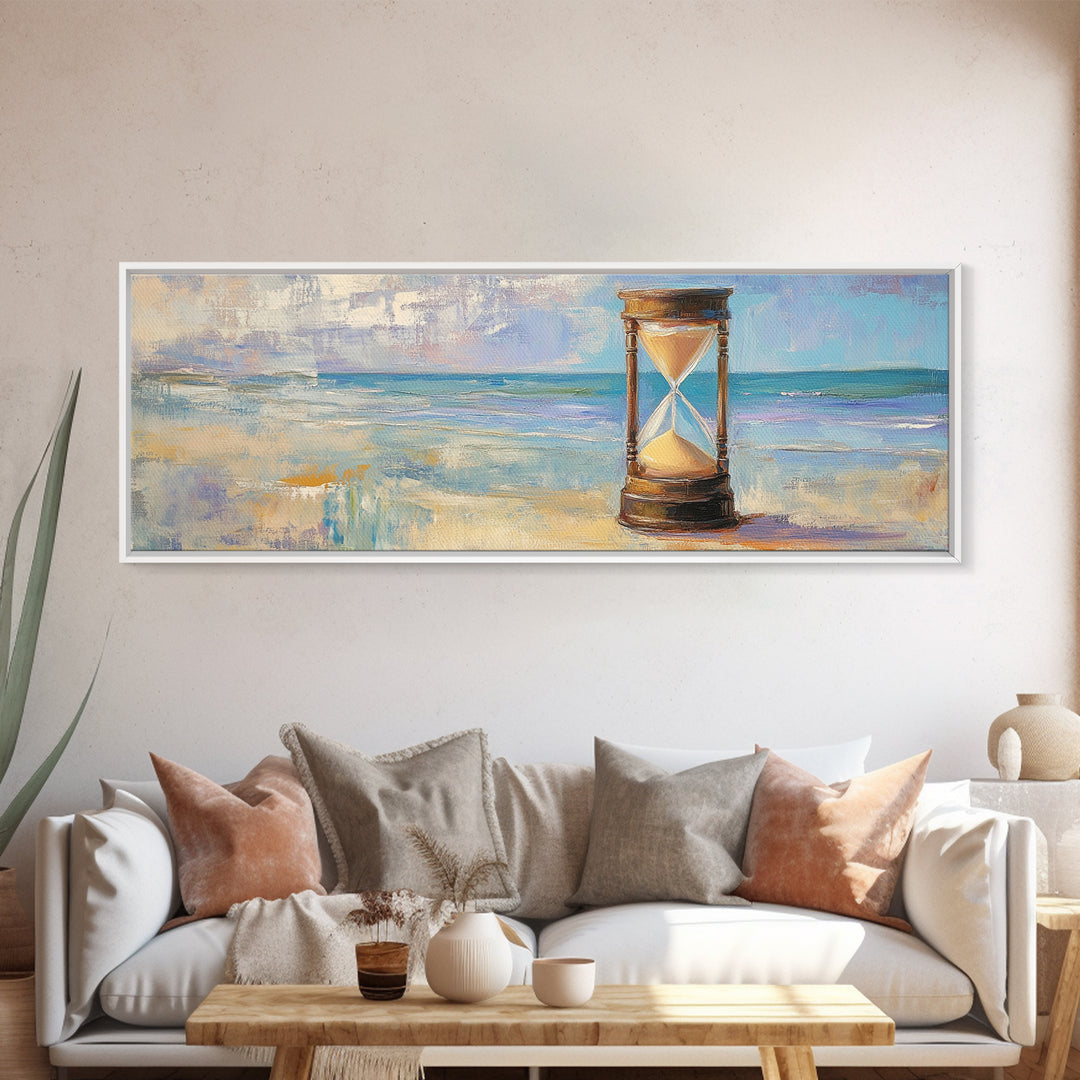 Beach Hourglass Seascape Wall Art, Coastal Canvas Print, Ocean Decor, Nautical Landscape Painting, Serene Living Room Art
