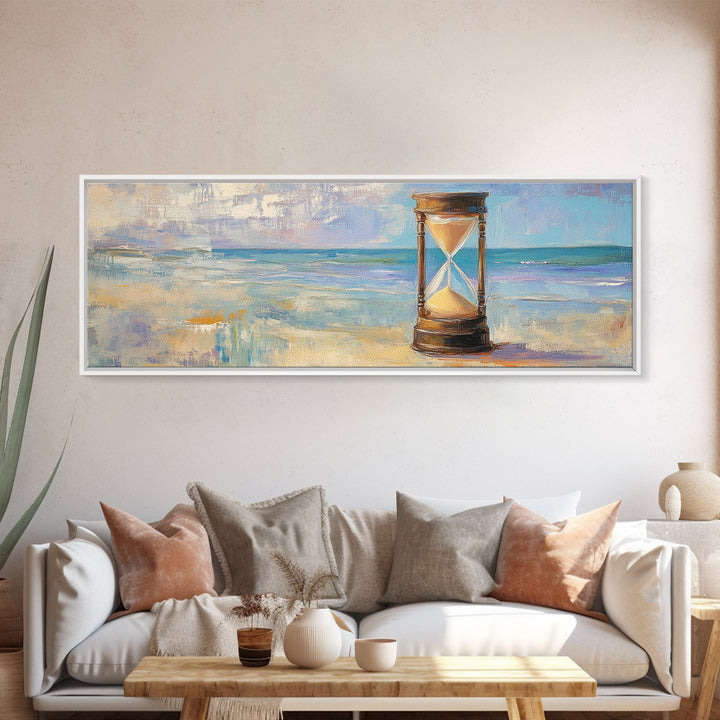 Beach Hourglass Seascape Wall Art, Coastal Canvas Print, Ocean Decor, Nautical Landscape Painting, Serene Living Room Art