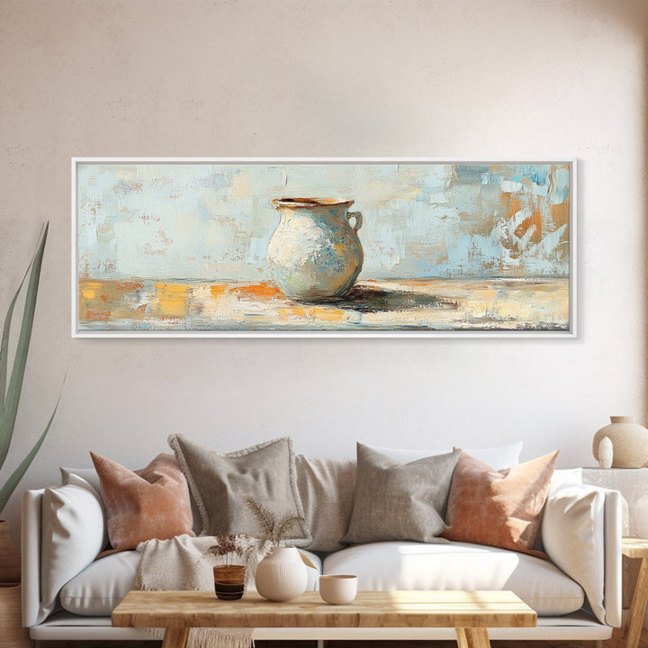 Rustic Ceramic Vase Still Life Framed Canvas Print, Farmhouse Kitchen Wall Decor, Neutral Home Decor, Housewarming Gift Idea