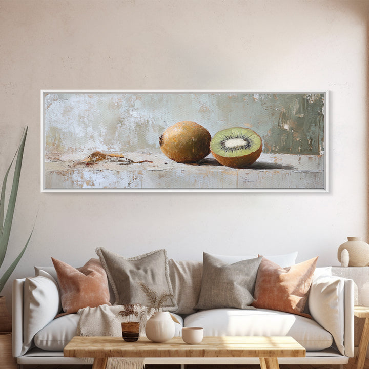 Whole And Sliced Kiwi Fruit Still Life Canvas Print, Kitchen Wall Art, Foodie Wall Decor, Farmhouse Dining Room Gift For Her