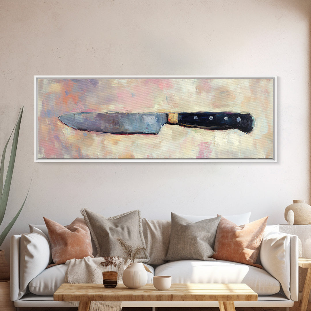 Chef Knife On Soft Pastel Background Wall Art, Modern Kitchen Canvas Print, Culinary Decor, Gift For Chef, Foodie Home Decor