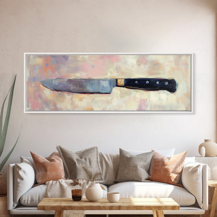 Chef Knife On Soft Pastel Background Wall Art, Modern Kitchen Canvas Print, Culinary Decor, Gift For Chef, Foodie Home Decor