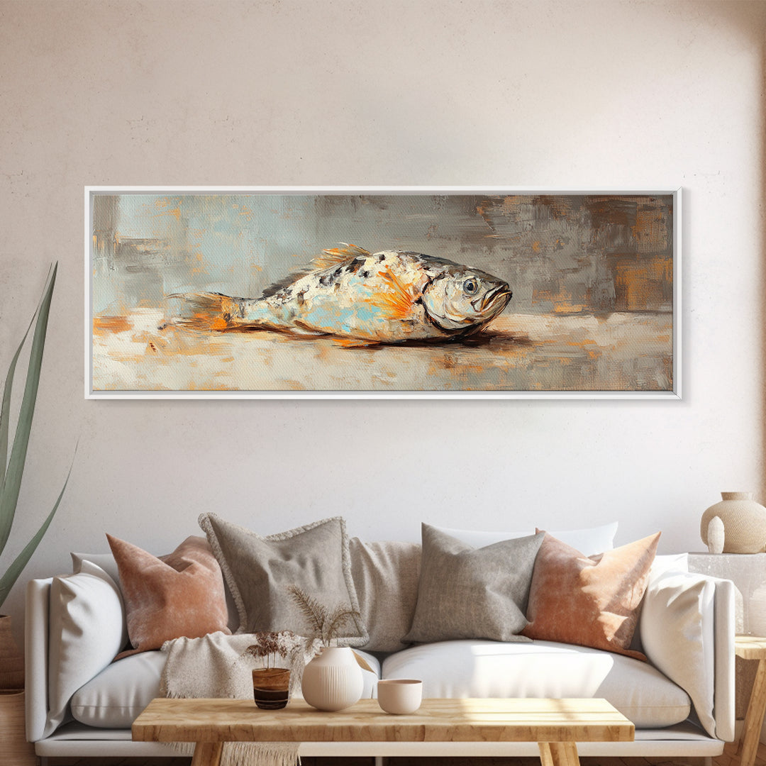 Textured Fish Still Life Wall Art, Coastal Canvas Print, Kitchen Wall Decor, Nautical Home Decor, Seafood Art, Gift For Him