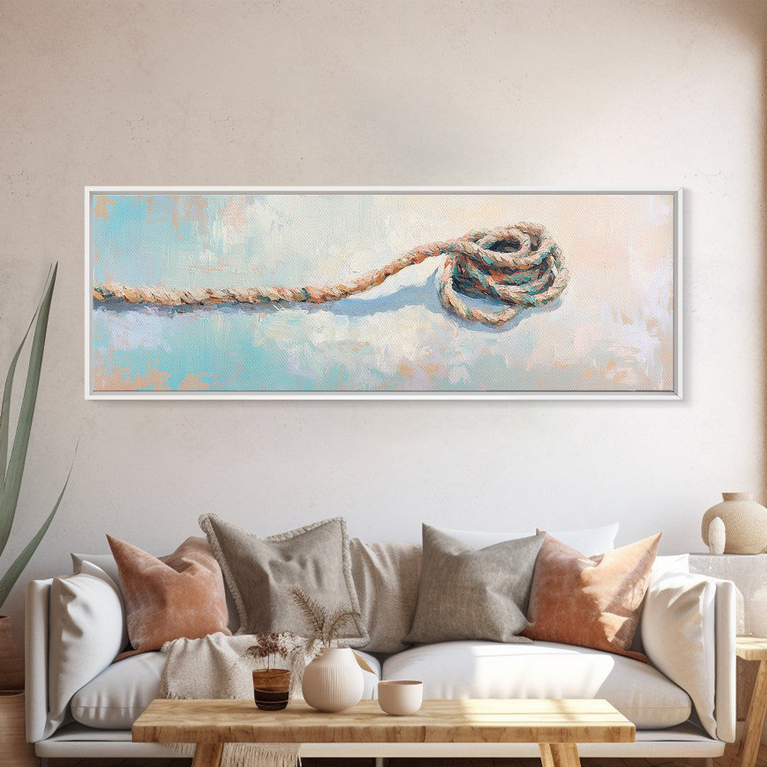 Coiled Rope And Knot Still Life Canvas Print, Nautical Wall Art, Coastal Wall Decor, Rustic Beach House Decor, Gift For Him