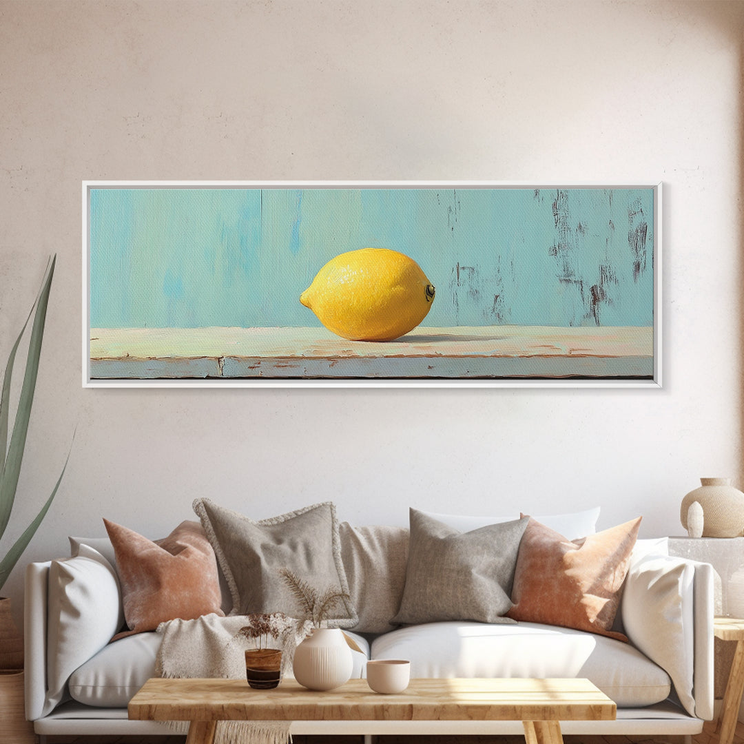 Bright Yellow Lemon Still Life Canvas Print, Minimalist Kitchen Wall Art, Fruit Art Print, Mediterranean Decor, Foodie Gift