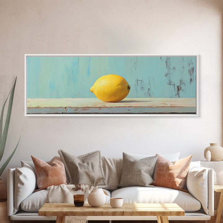 Bright Yellow Lemon Still Life Canvas Print, Minimalist Kitchen Wall Art, Fruit Art Print, Mediterranean Decor, Foodie Gift
