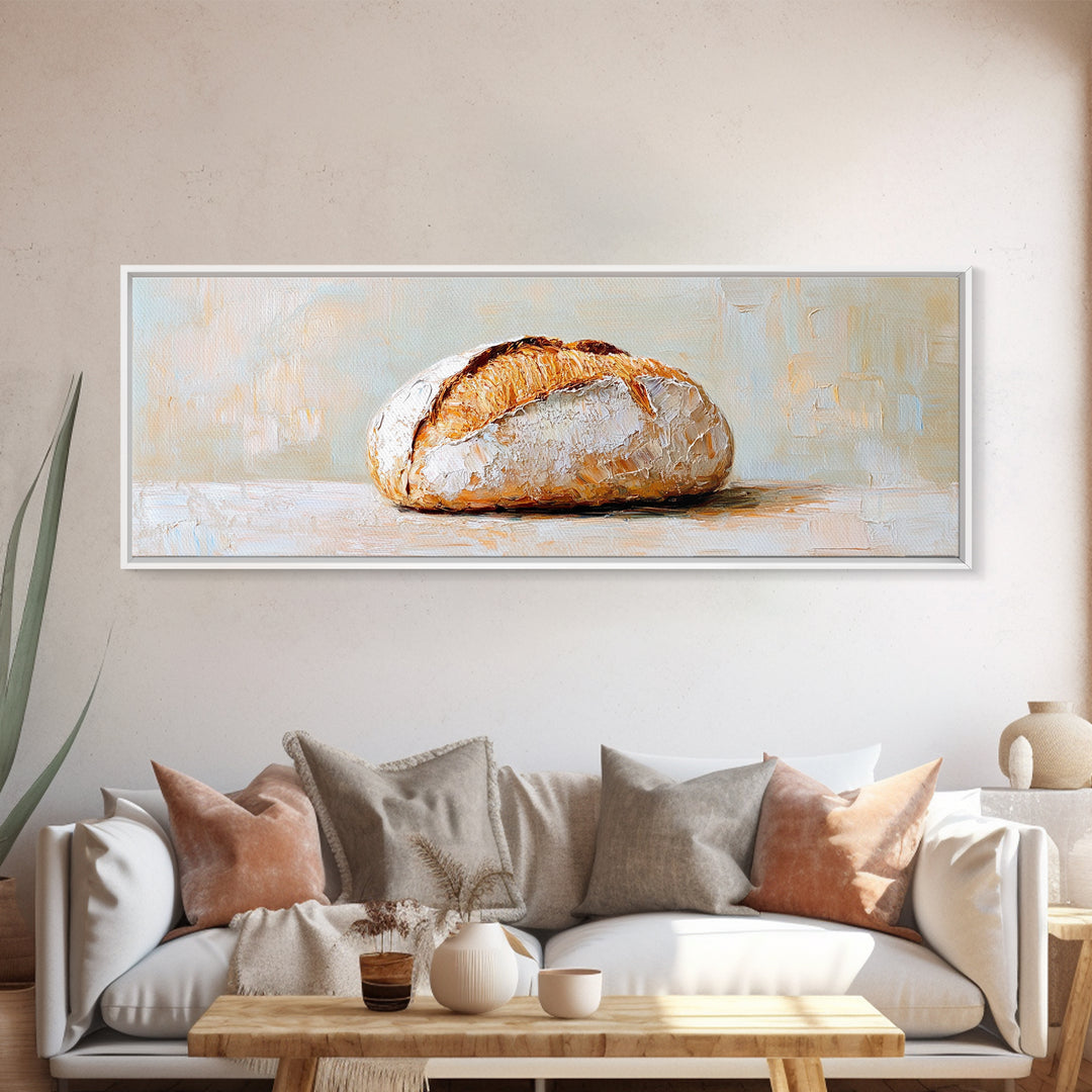 Crusty Artisan Bread Loaf Still Life Canvas Print, Rustic Kitchen Wall Art, Bakery Decor, Food Lover Gift, Farmhouse Decor
