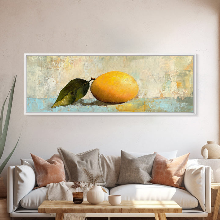 Single Yellow Lemon Still Life Canvas Print, Rustic Kitchen Wall Art, Fruit Art Print, Mediterranean Decor, Housewarming Gift