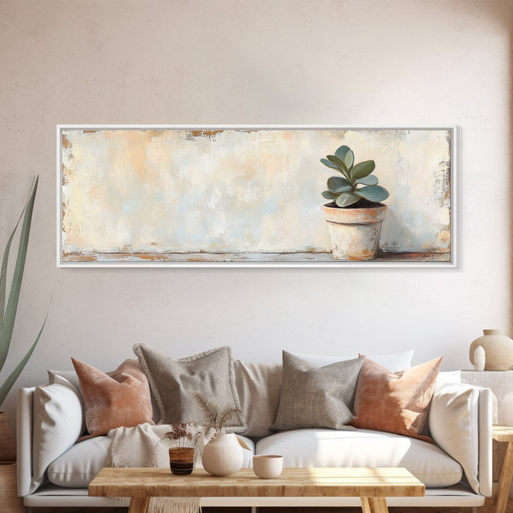 Small Potted Succulent Still Life Wall Art, Botanical Home Decor, Minimalist Plant Print, Rustic Farmhouse Canvas Art Gift