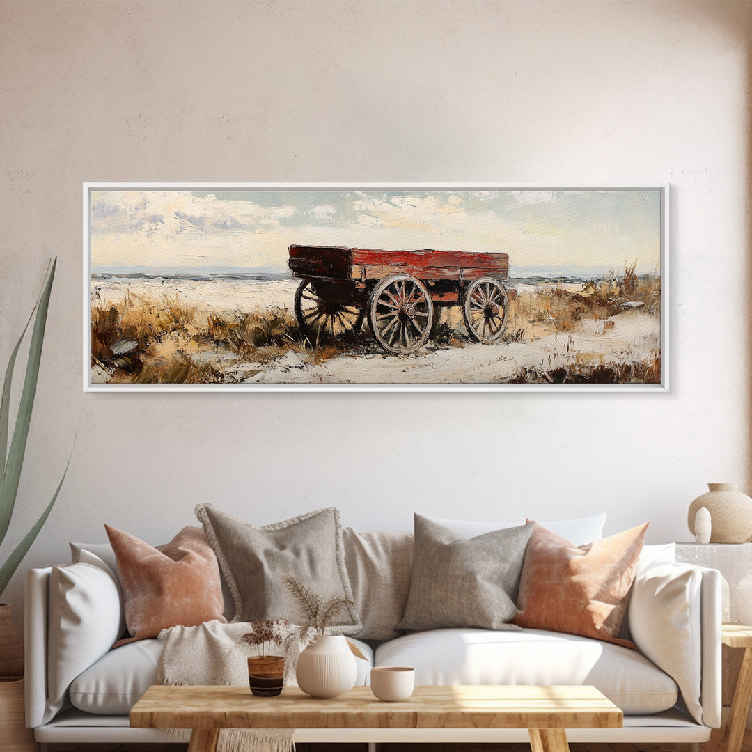 Red Farm Wagon In Snow Wall Art, Rustic Landscape Canvas Print, Farmhouse Decor, Country Winter Art, Cozy Home Decor Gift