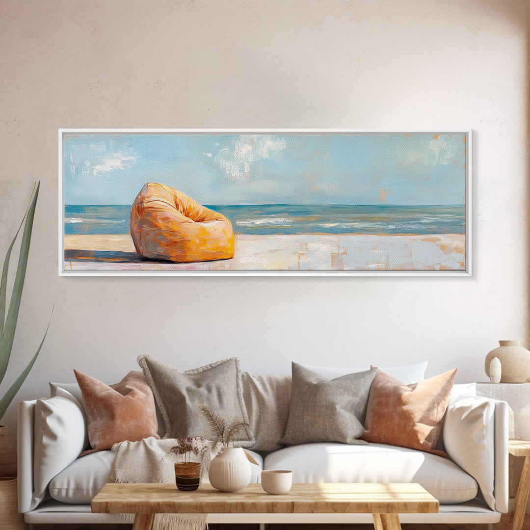 Orange Beach Chair By Ocean Wall Art, Coastal Canvas Print, Beach House Decor, Summer Seascape, Relaxing Bedroom Decor Gift