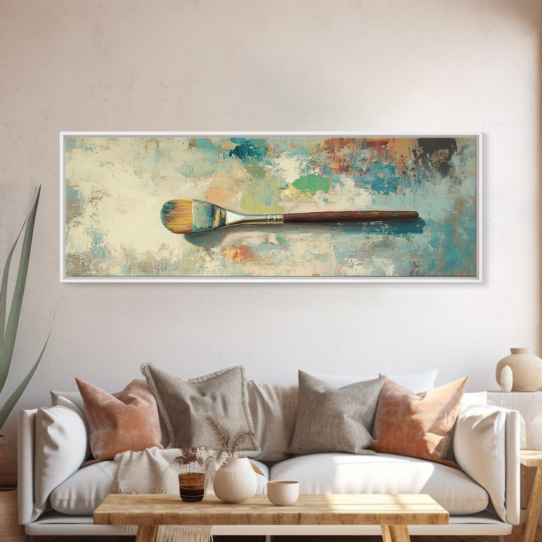 Single Paintbrush On Textured Abstract Canvas Print, Artist Studio Wall Art, Creative Office Decor, Modern Home Decor, Gift For Artist