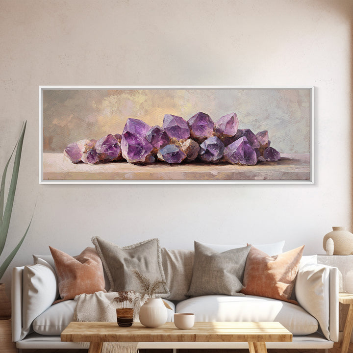 Purple Amethyst Crystal Cluster Canvas Print, Geode Wall Art, Spiritual Decor, Reiki Healing Gift, Modern Home Decor, Living Room Decor