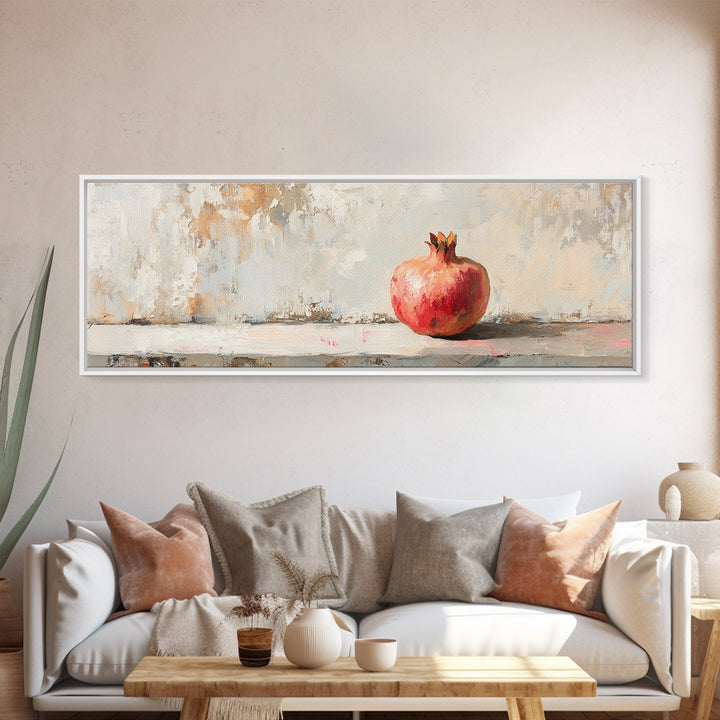 Single Red Pomegranate Still Life Wall Art, Minimalist Canvas Print, Fruit Art, Kitchen Decor, Neutral Living Room Decor