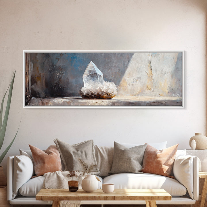 Clear Quartz Crystal On Windowsill Canvas Print, Spiritual Wall Art, Minimalist Home Decor, Meditation Room Gift For Her