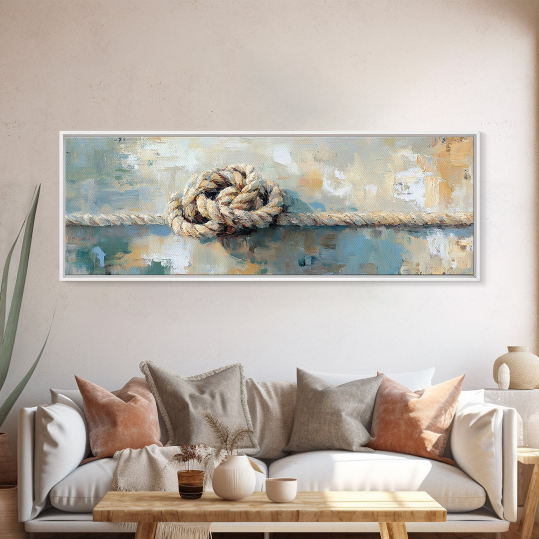 Weathered Rope Knot Wall Art, Nautical Framed Canvas Print, Coastal Beach House Decor, Rustic Lake House Gift For Him, Wall Decor