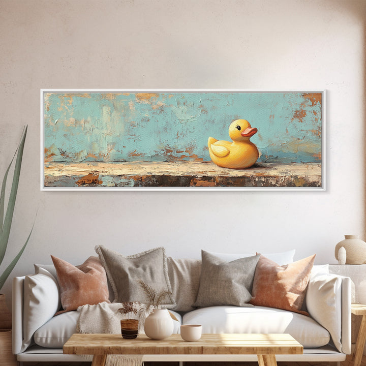 Yellow Rubber Duck Wall Art, Whimsical Bathroom Canvas Print, Cute Kids Room Decor, Playful Nursery Gift, Fun Wall Decor