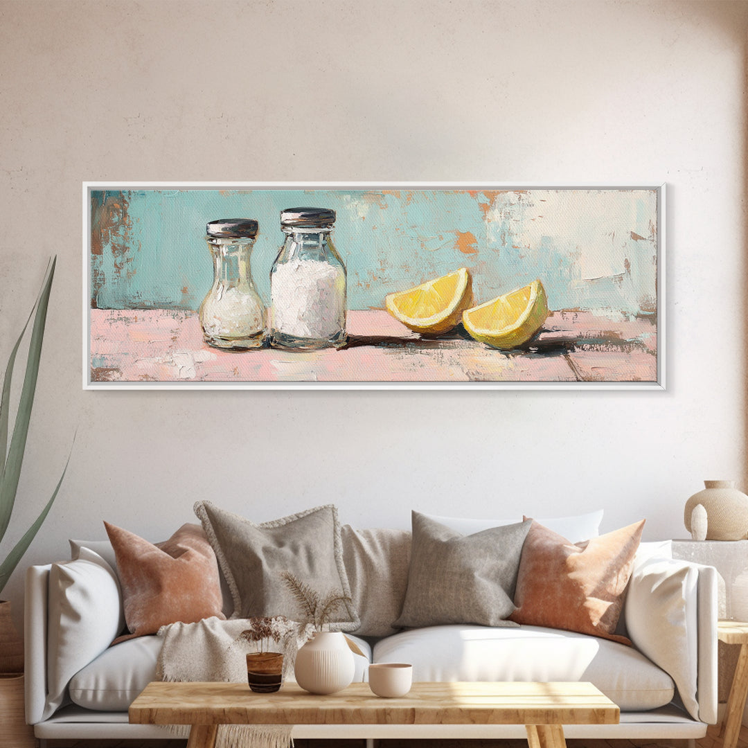 Salt And Pepper With Lemon Canvas Print, Kitchen Wall Art, Farmhouse Decor, Foodie Gift, Dining Room Prints, Cute Kitchen Art