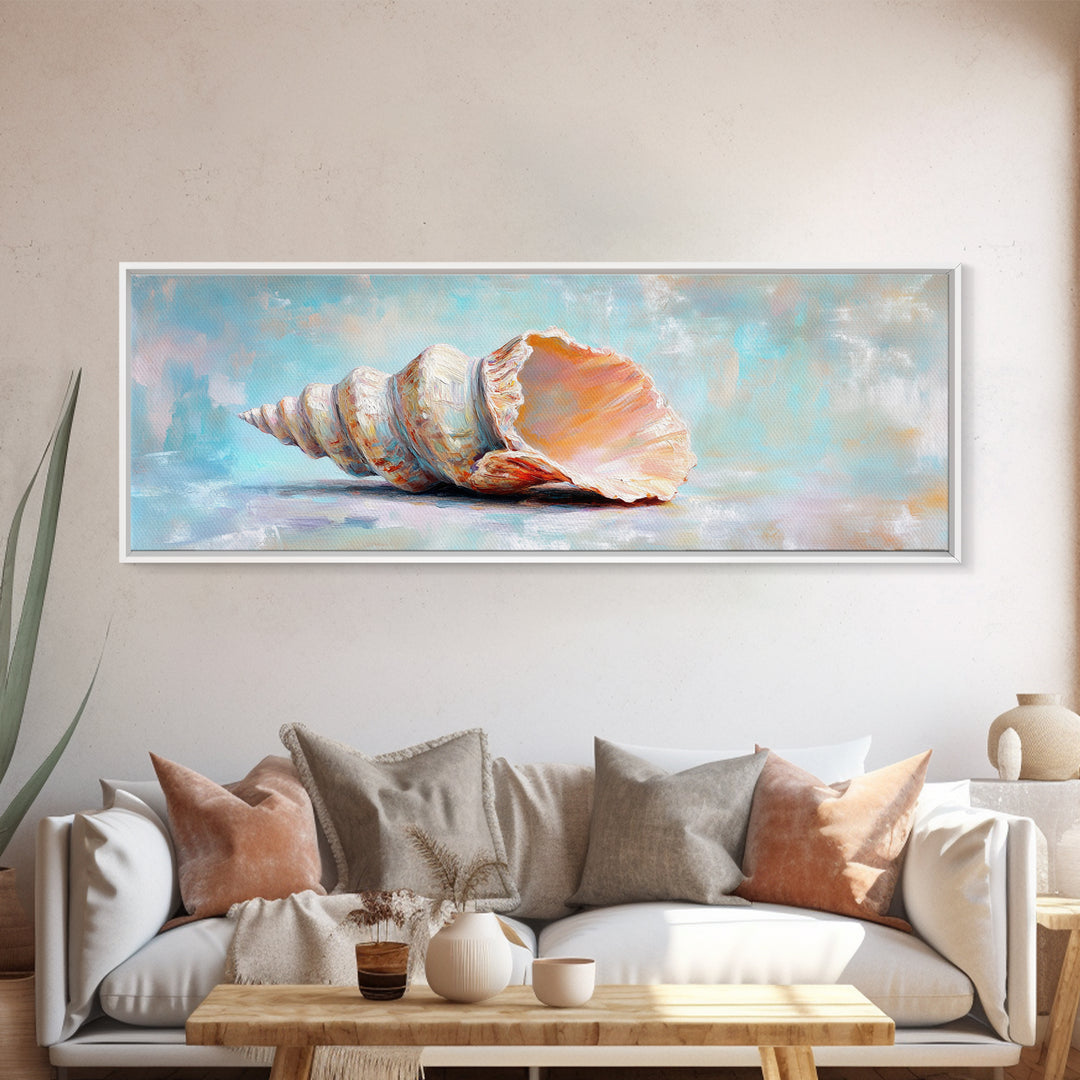 Large Pink Conch Seashell Framed Canvas Print, Coastal Wall Art, Beach House Decor, Ocean Wall Decor, Nautical Gift, Seaside Wall Art