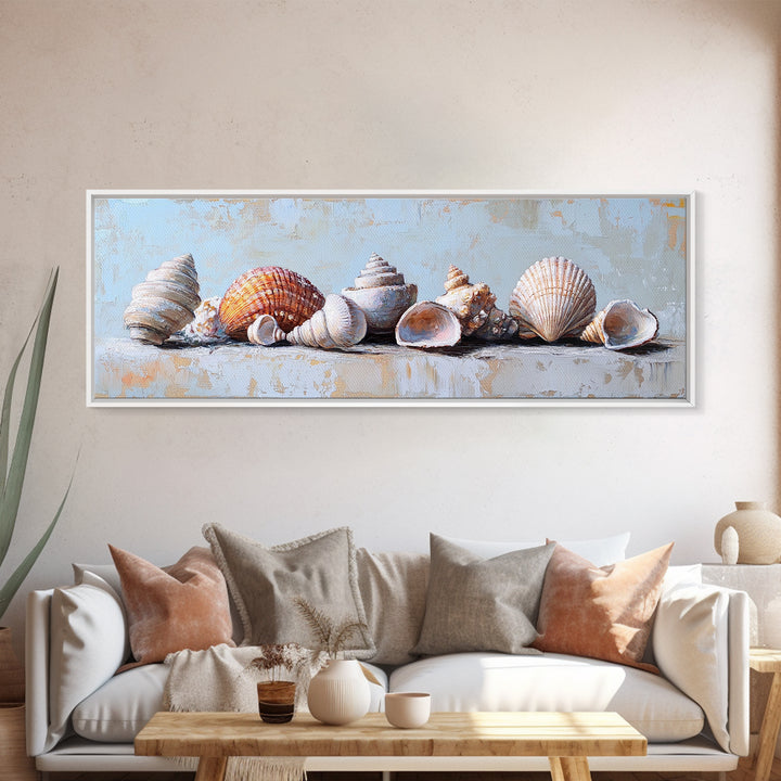 Coastal Seashell Collection Still Life Canvas Print, Beach Wall Art, Ocean Decor, Nautical Wall Decor, Beach House Gift Idea