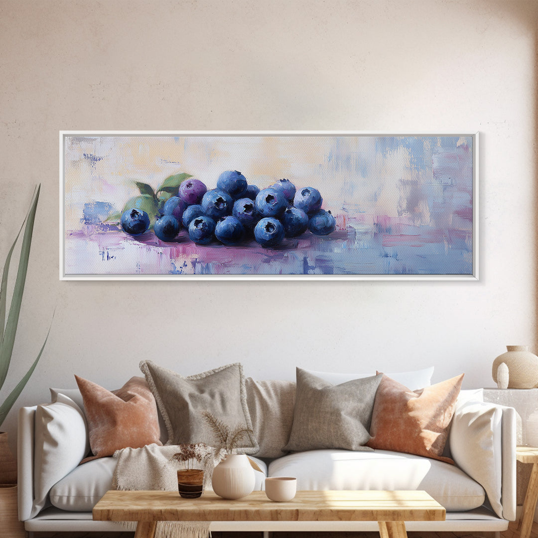 Blueberry Still Life Oil Painting Wall Art, Kitchen Framed Canvas Print, Fruit Art, Farmhouse Dining Room Decor, Foodie Gift