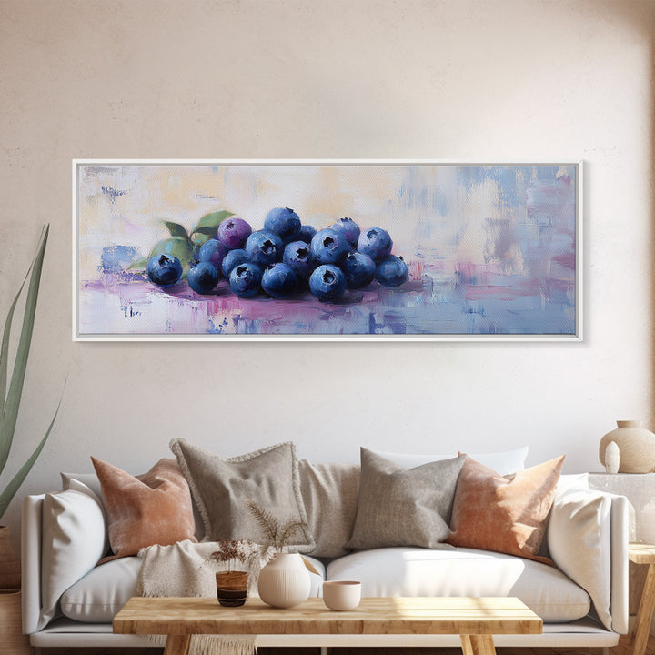 Blueberry Still Life Oil Painting Wall Art, Kitchen Framed Canvas Print, Fruit Art, Farmhouse Dining Room Decor, Foodie Gift