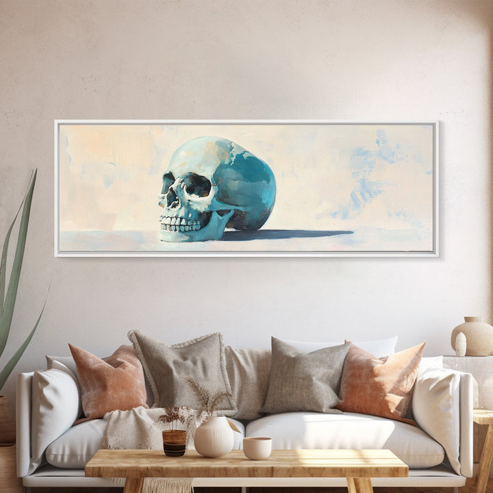 Blue Human Skull Canvas Print, Anatomical Still Life Wall Decor, Medical Office Art, Dark Academia Decor, Gothic Wall Art, Gift For Him