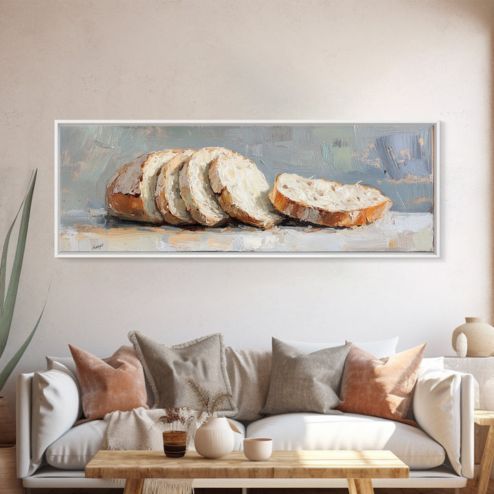 Sliced Rustic Bread Wall Art, Cozy Kitchen Print, Farmhouse Kitchen Decor, Foodie Gift, Still Life Oil Painting, Dining Room Decor