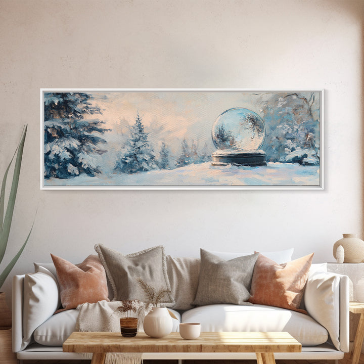 Snow Globe In Winter Forest Framed Canvas Print, Cozy Wall Art, Christmas Decor, Snowy Landscape, Holiday Gift For Living Room Decor
