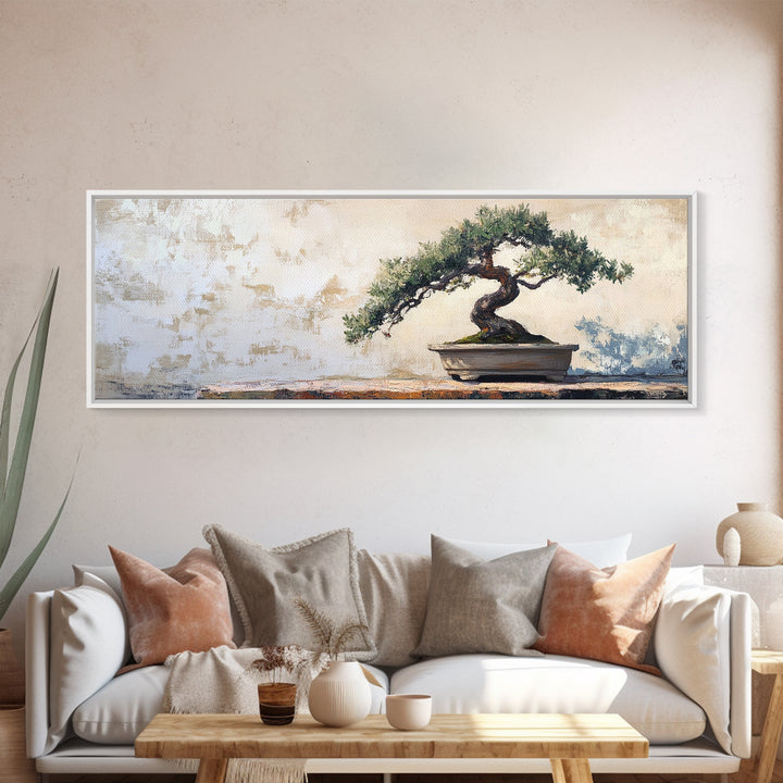 Twisted Bonsai Tree Framed Canvas Print, Japandi Zen Wall Decor, Minimalist Nature Art, Calm Office Living Room Decor Gift