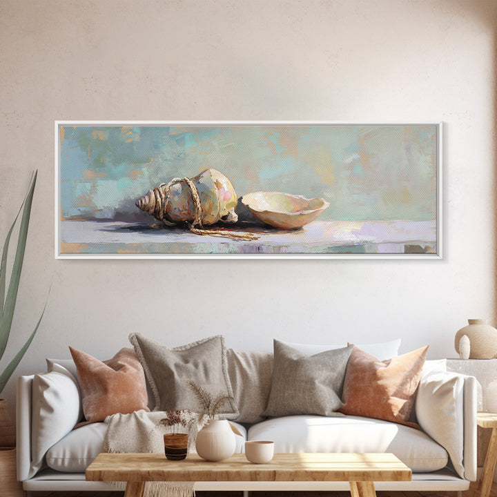 Neutral Seashell Still Life Canvas Print, Coastal Wall Art, Beach House Decor, Ocean Shell Bathroom Wall Decor Housewarming Gift