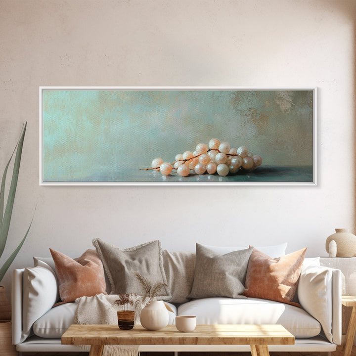 White Grape Still Life Framed Canvas Print, Elegant Kitchen Wall Art, Fruit Art, Dining Room Decor, Winery Wall Decor Gift