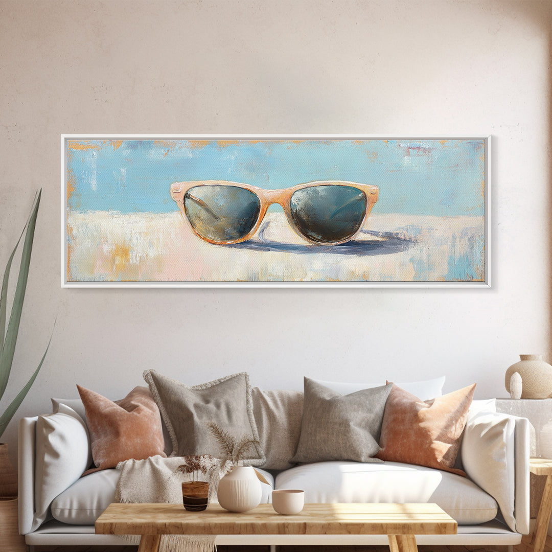 Retro Sunglasses Still Life Canvas Print, Summer Beach Wall Art, Minimalist Coastal Decor, Fashion Wall Art, Gift For Her