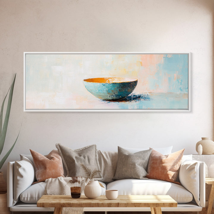 Turquoise Ceramic Bowl Canvas Print, Minimalist Kitchen Wall Art, Modern Neutral Decor, Soft Abstract Still Life Painting