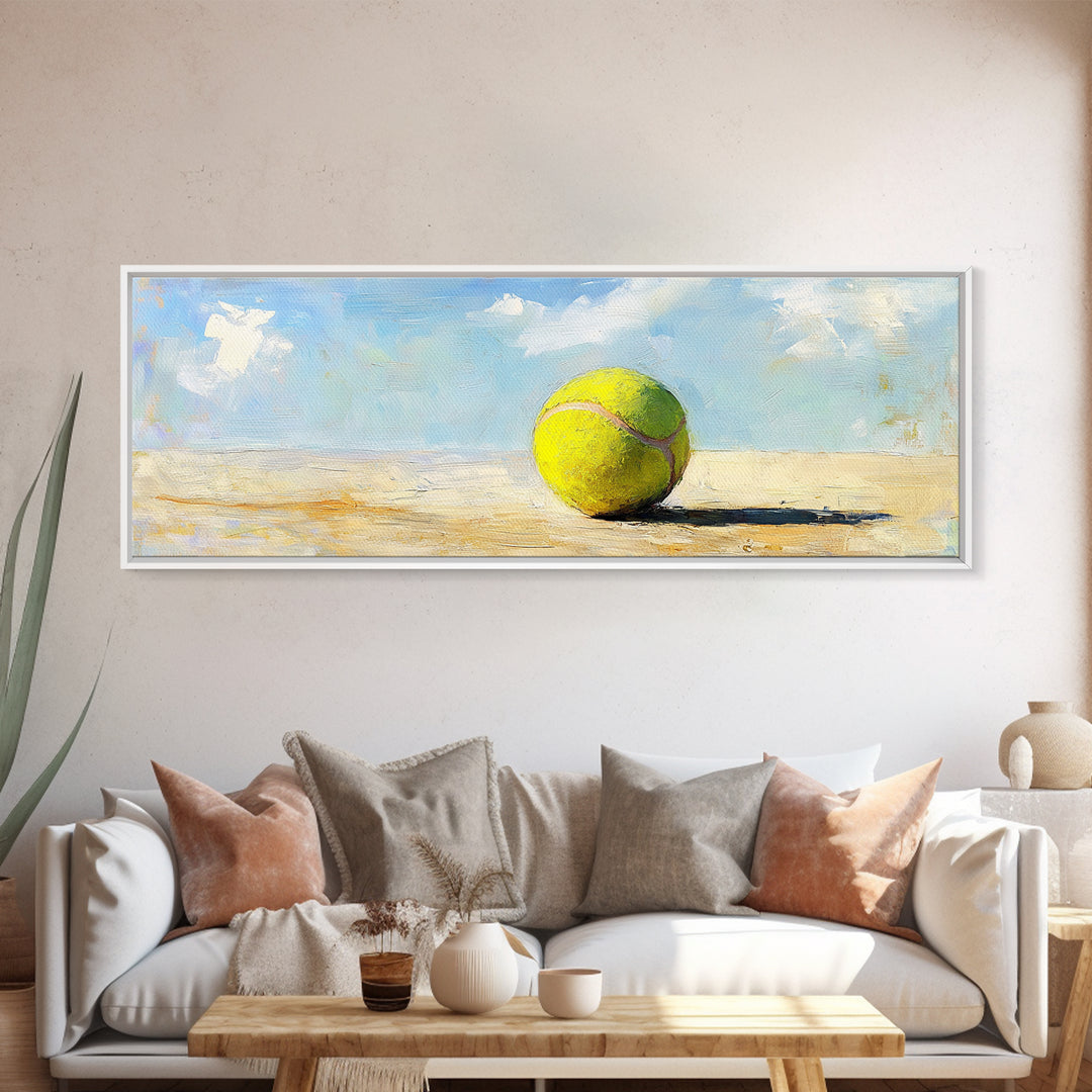 Bright Tennis Ball On Sunny Court Wall Art, Modern Sports Canvas Print, Game Room Decor, Kids Room Art, Gift For Tennis Lover