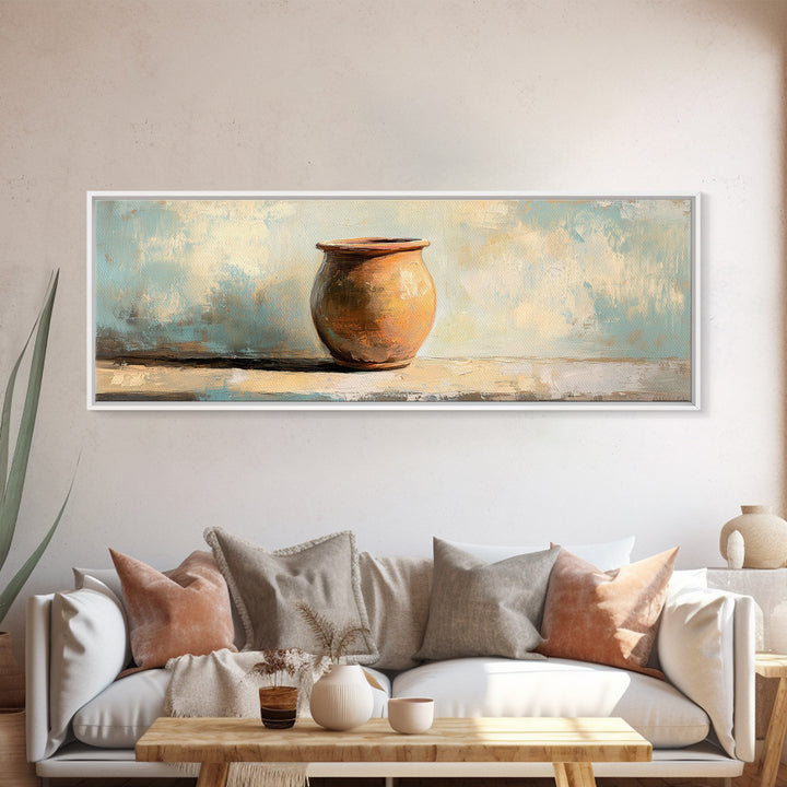 Terracotta Clay Pot Still Life Canvas Print, Wabi Sabi Wall Art, Rustic Home Decor, Neutral Kitchen Art, Earth Tone Decor
