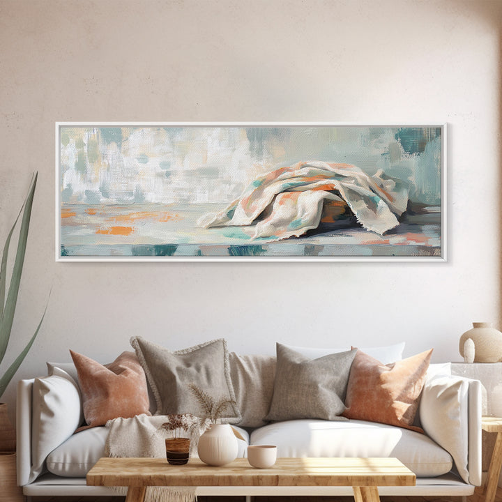 Soft Folded Linen Blanket Canvas Print, Neutral Wall Art, Minimalist Home Decor, Cozy Bedroom Decor, Wabi Sabi Art Print