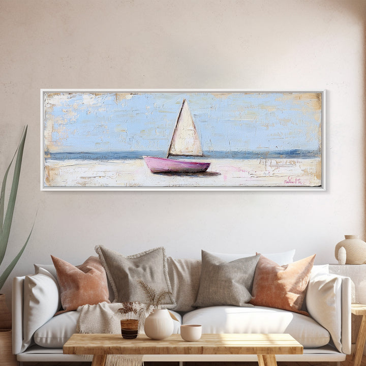 Small Sailboat On Calm Sea Canvas Print, Coastal Wall Art, Nautical Home Decor, Beach House Art, Serene Ocean Wall Decor
