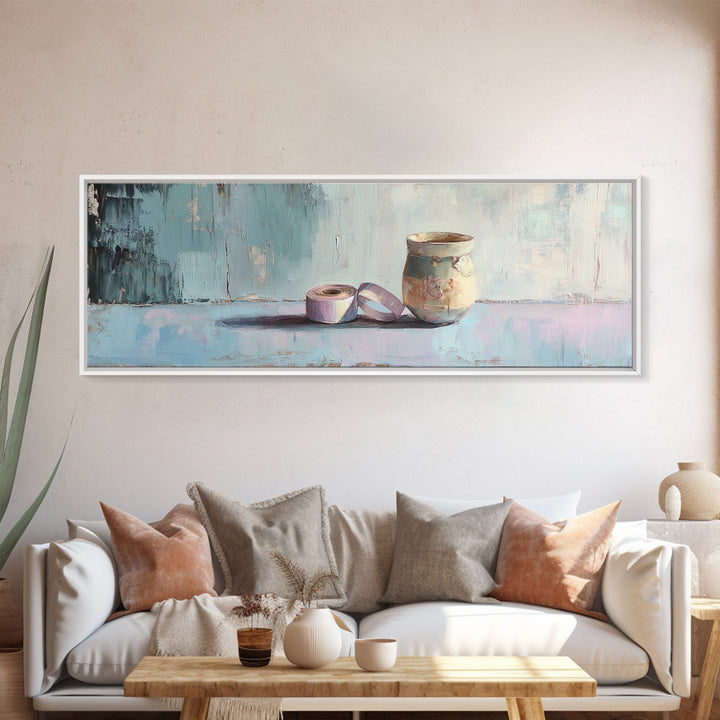 Ceramic Pot And Ribbon Still Life Wall Art, Minimalist Studio Decor, Rustic Craft Room Art Print, Neutral Modern Wall Decor
