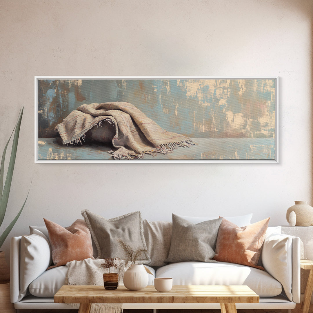 Folded Linen Blanket Still Life Wall Art, Neutral Home Decor, Wabi Sabi Art, Minimalist Canvas Wall Art For Bedroom Decor