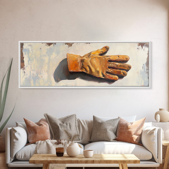 Leather Work Glove Still Life Wall Art, Rustic Garage Decor, Industrial Canvas Wall Art, Mechanic Gift, Masculine Office Decor