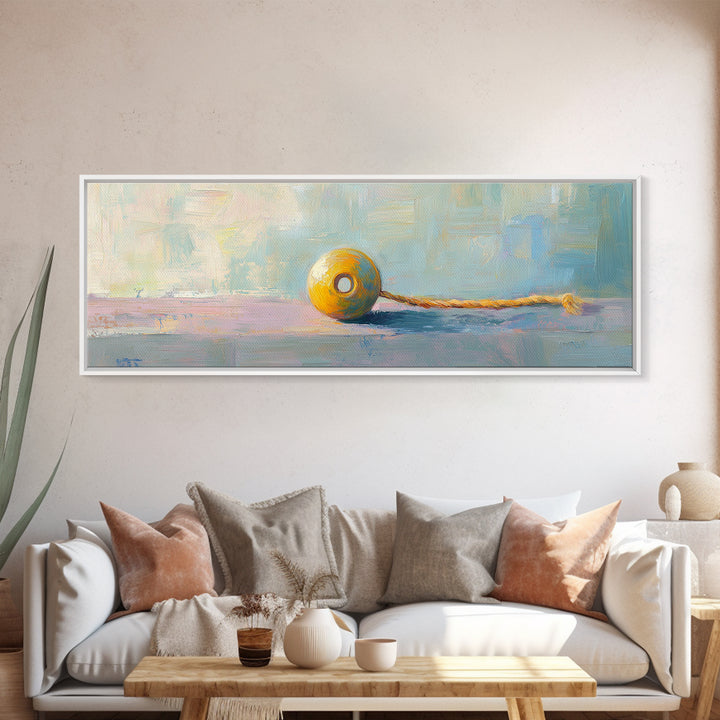 Yellow Yo Yo Toy Still Life Canvas Print, Minimalist Wall Art, Playroom Decor, Kids Room Art, Cheerful Modern Home Decor