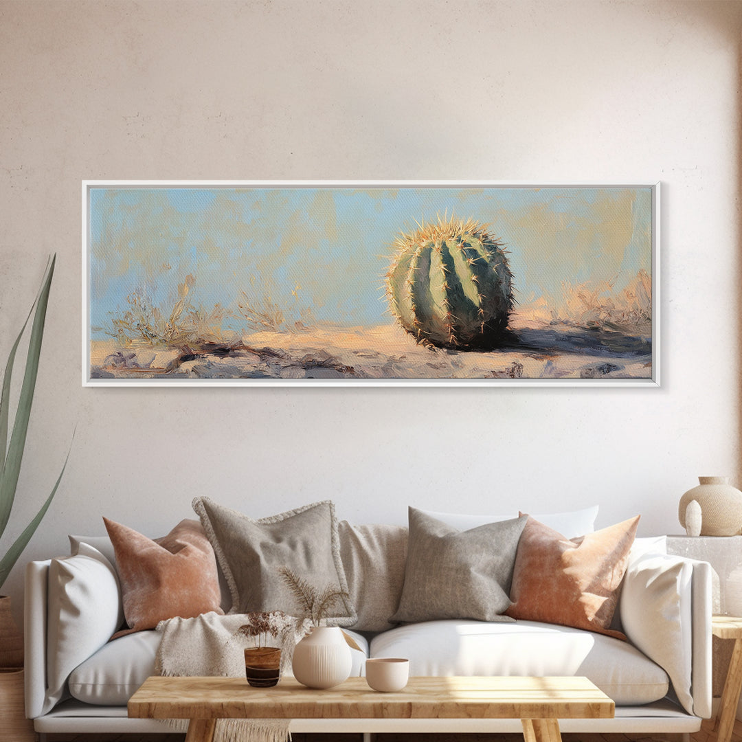 Round Barrel Cactus Desert Wall Art, Southwestern Landscape Canvas Print, Boho Western Home Decor, Nature Lover Gift For Him