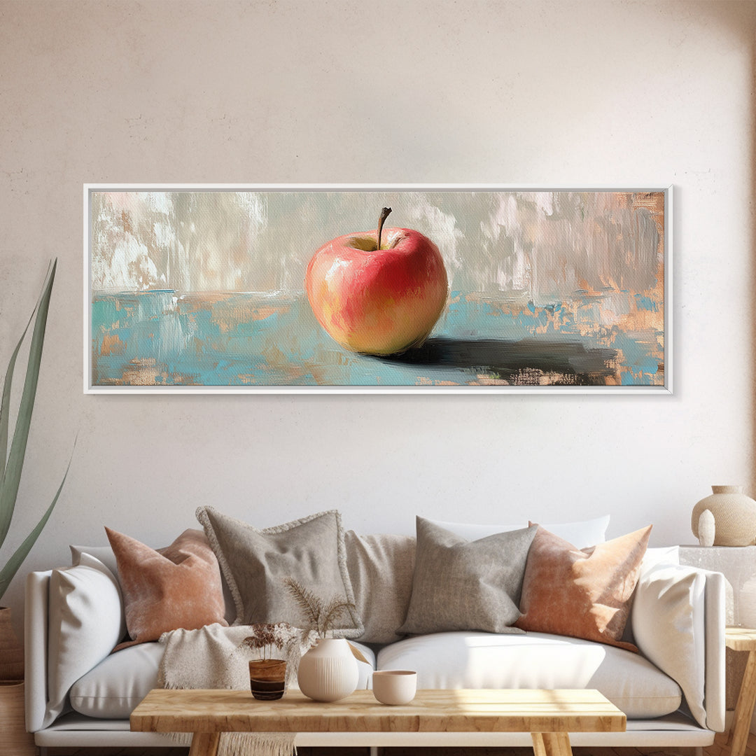 Single Red Apple Still Life Canvas Print, Minimal Kitchen Wall Art, Farmhouse Decor, Fruit Art Print, Housewarming Gift Idea