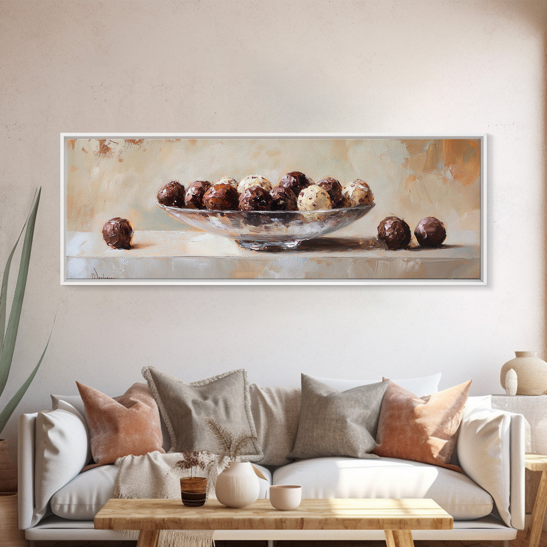 Chocolate Truffles In Glass Bowl Canvas Print, Kitchen Wall Art, Dining Room Prints, Foodie Gift, Still Life Wall Art Decor