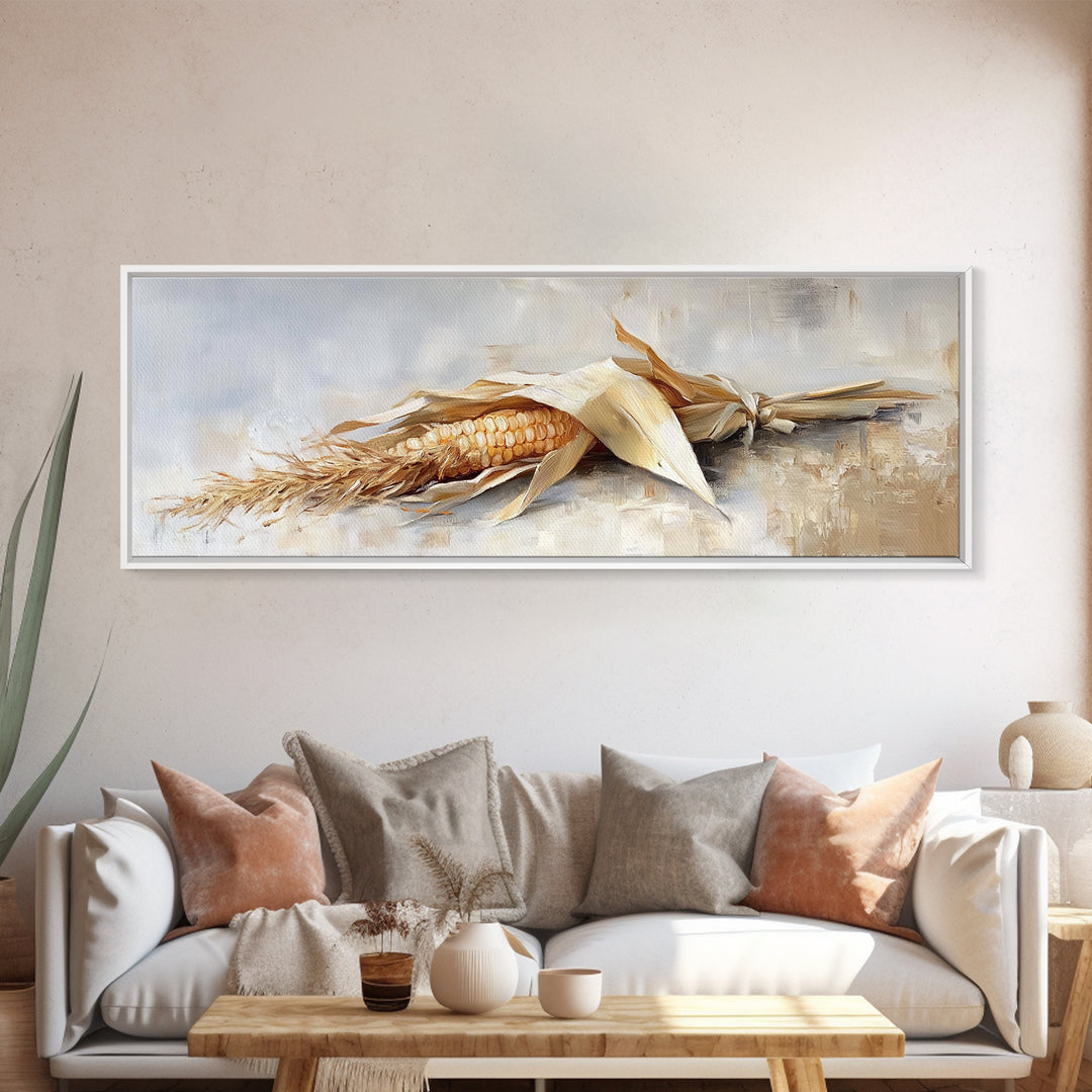 Dried Corn Husk Still Life Wall Art, Farmhouse Kitchen Decor, Rustic Canvas Print, Harvest Food Art For Country Home Decor