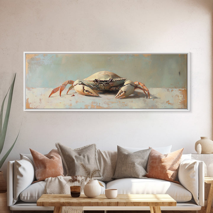 Coastal Crab Still Life Wall Art, Ocean Animal Canvas Print, Nautical Beach House Decor, Seafood Kitchen, Coastal Wall Decor