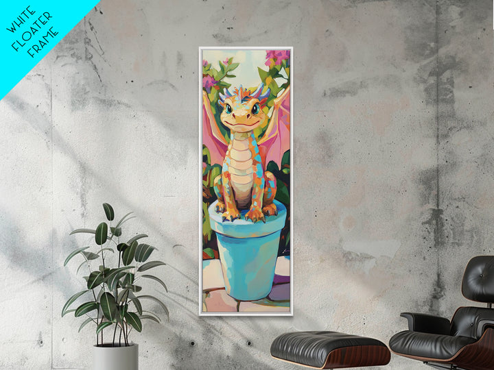 Cute Baby Dragon In Flower Pot Wall Art, Fantasy Art Print, Whimsical Nursery Decor, Kids Room Art, Unique Gift For Her