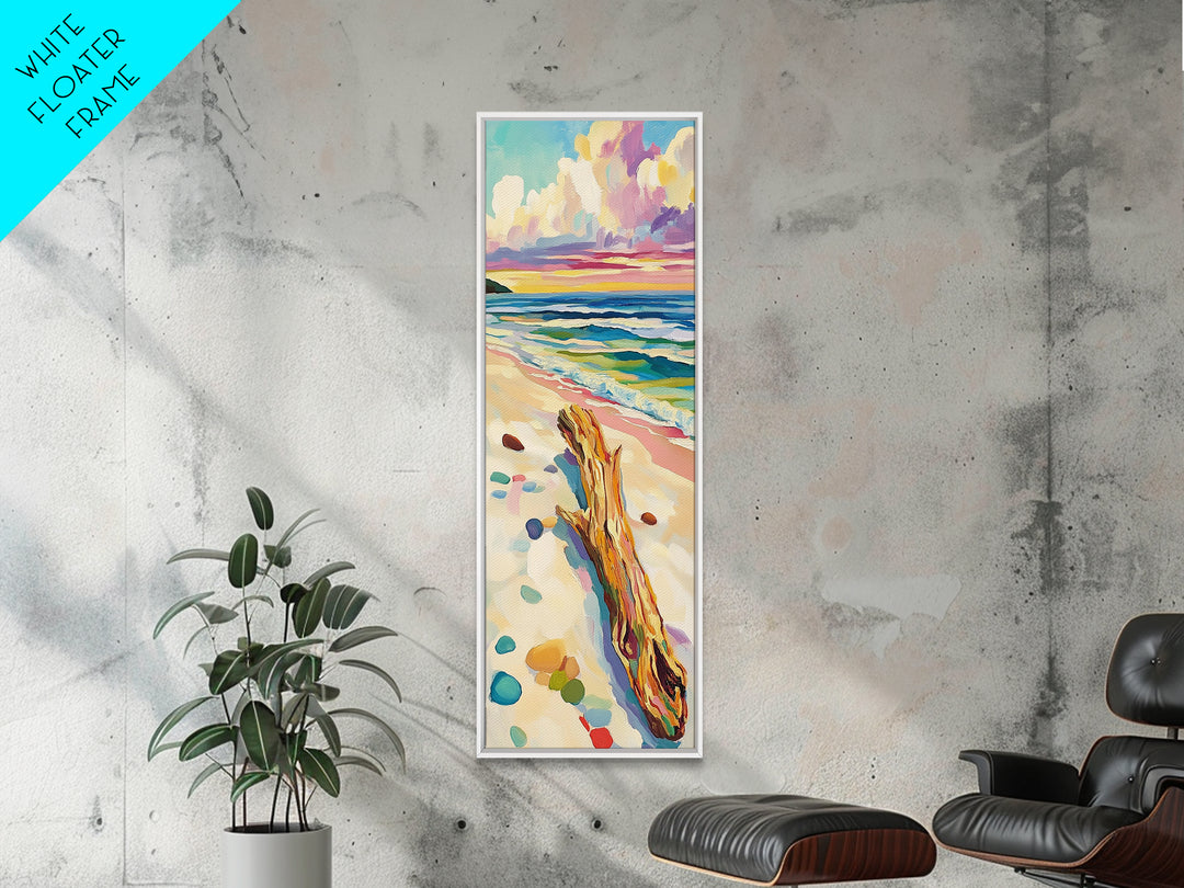 Ocean Driftwood Sunset Canvas Print, Coastal Wall Art, Beach House Decor, Seascape Painting, Living Room Wall Decor, Ocean Wall Art