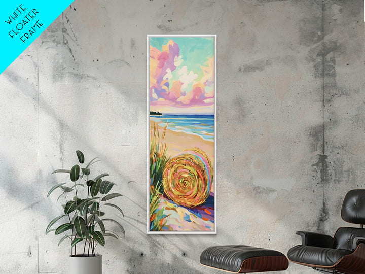 Pastel Beach Hat By The Ocean Canvas Print, Coastal Wall Art, Summer Beach House Decor, Serene Seascape Art Print, Wall Decor